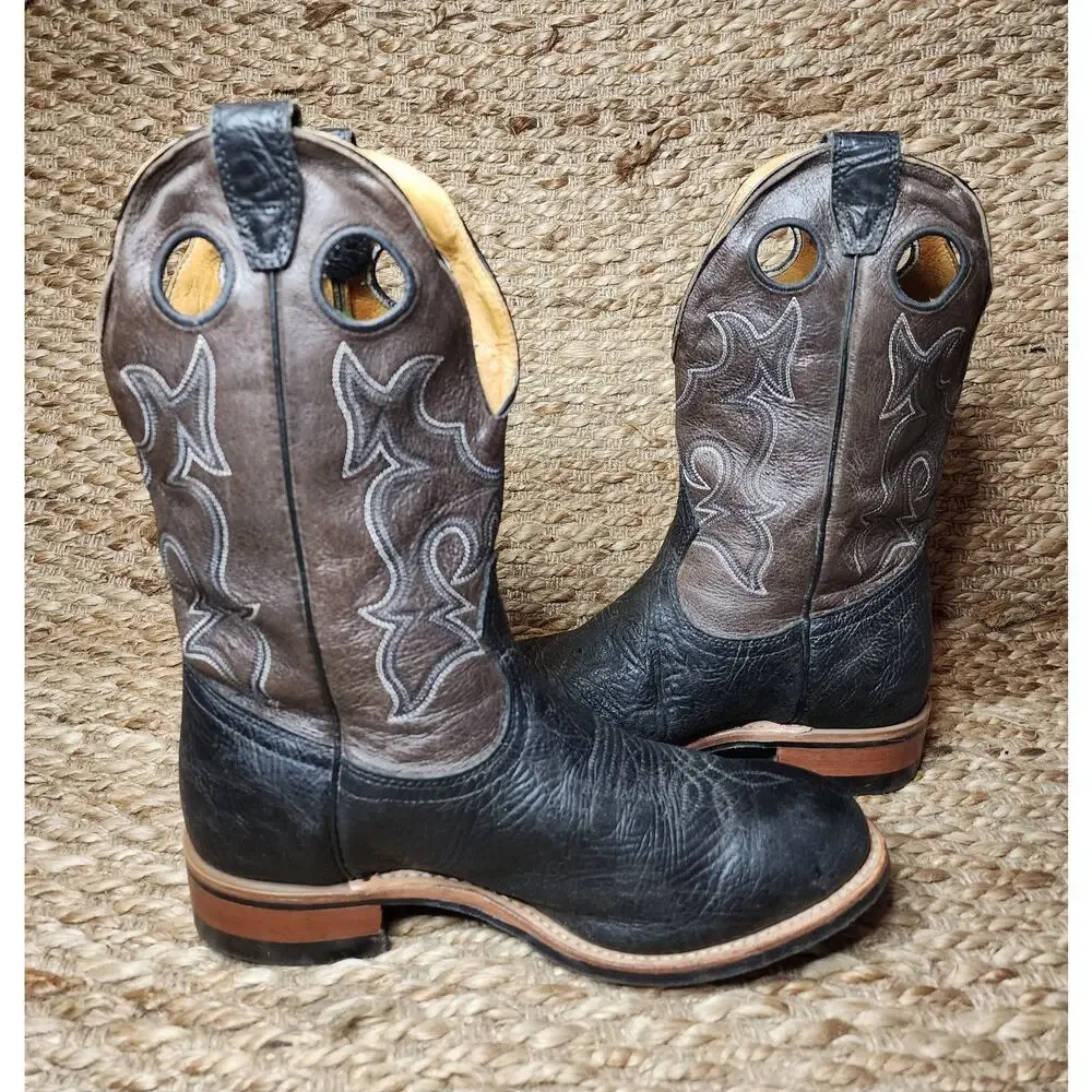 Boulet Western Cowboy Shoulder Roper Brown Black Leather Boots Men's Size 8.5 W